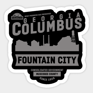 Columbus Georgia Downtown City Skyline Silhouette On The Riverwalk Typography Design Sticker